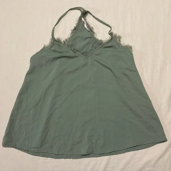 Mi Ami Olive Green Lace Trim RacerbackTank Top - Picture 1 of 7